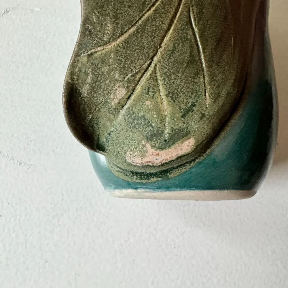 Handmade Leaf Handwarmer Ceramic Mug Dark Teal (Left)